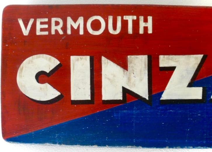 Handgeschilderd Italiaans houten bord / Cinzano Vermouth, Verzamelen, Merken en Reclamevoorwerpen, Zo goed als nieuw, Reclamebord