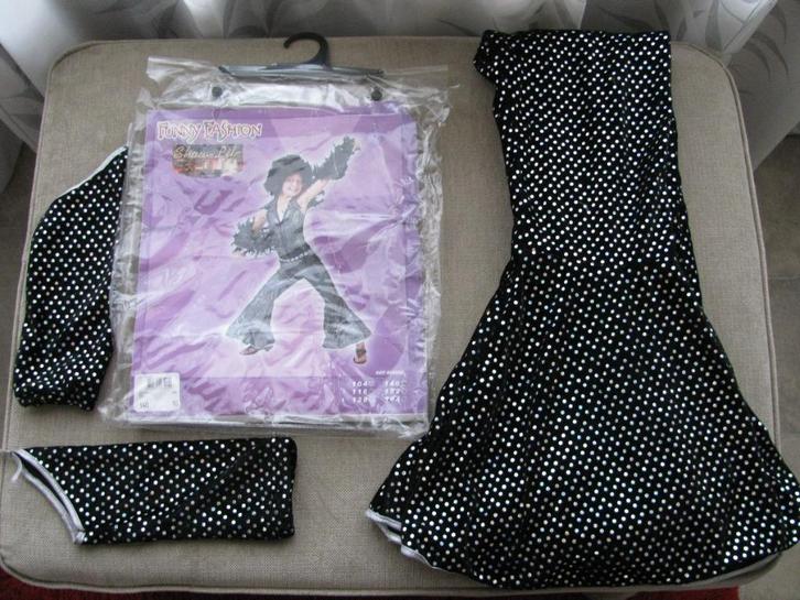 Jumpsuit & handschoentjes glitters mt 140,NIEUWStaat feest, Kinderen en Baby's, Carnavalskleding en Verkleedspullen, Zo goed als nieuw