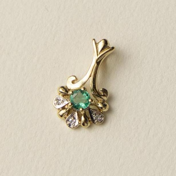 Vintage 9 karaat gouden kettinghanger smaragd en diamant, Sieraden, Tassen en Uiterlijk, Kettinghangers, Zo goed als nieuw, Goud