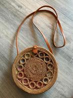 Vintage retro rieten rotan boho ronde damestas leren tasje, Ophalen of Verzenden, Zo goed als nieuw, Bruin, Schoudertasje