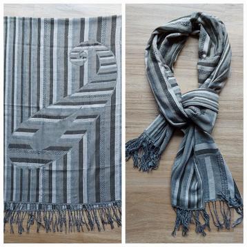 groen grijs gestreepte dames sjaal of heren sjaal 185x65cm  beschikbaar voor biedingen