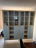 Twee kasten met glazen en houten deuren, Ophalen, Gebruikt, 100 tot 150 cm, 200 cm of meer