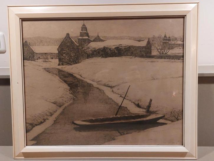 Willem Witjens – winterlandschap met boot – gesigneerde druk, Antiek en Kunst, Kunst | Tekeningen en Foto's, Ophalen of Verzenden