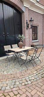 Teak teakhout gietijzer tuinset bistroset tafel 4 stoelen !, Tuin en Terras, Tuinsets en Loungesets, Ophalen, 4 zitplaatsen, Gebruikt