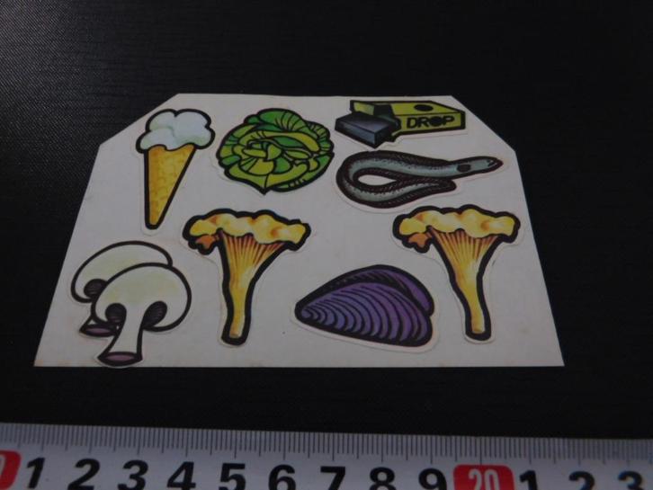 sticker set ijs drop sla paling mossel champignon, Verzamelen, Stickers, Zo goed als nieuw, Ophalen