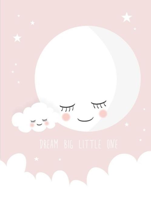 Poster Dream big little one roze maan kinderkamer babykamer, Verzamelen, Posters, Nieuw, Dier of Natuur, A4 of kleiner, Rechthoekig Staand