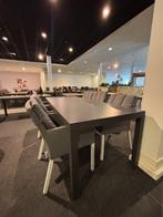Tuinset te koop – Glazen tafel & 6 textileen stoelen, Ophalen, 6 zitplaatsen, Aluminium, Zo goed als nieuw