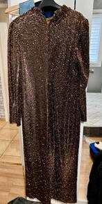 Gala abiye jurk moca kleur met hagels hele mooie stof mt 46, Zwart, Maat 46/48 (XL) of groter, Ophalen of Verzenden, Zo goed als nieuw