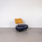 1x Leolux Pallone Fauteuil Blauw Leer/Geel Suède - Chroom, Huis en Inrichting, Niet ingevuld, Metaal, Gebruikt, Niet ingevuld