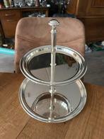 Verzilverde etagère met 2 plateaus 22cm, Ophalen of Verzenden, Zo goed als nieuw