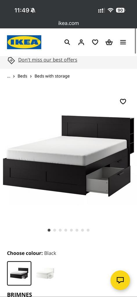 Ikea Brimnes Bedden 160x200 met Headboard Opslag, Huis en Inrichting, Slaapkamer | Bedden, Zo goed als nieuw, Tweepersoons, 160 cm