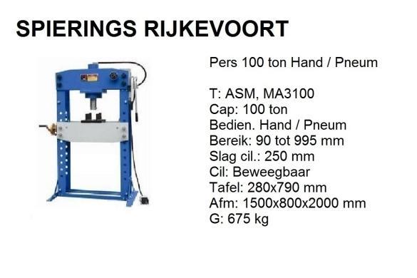 Pers 100 ton werkplaatspers Spierings Rijkevoort garagepers, Doe-het-zelf en Verbouw, Gereedschap | Overige machines, Nieuw, Ophalen of Verzenden
