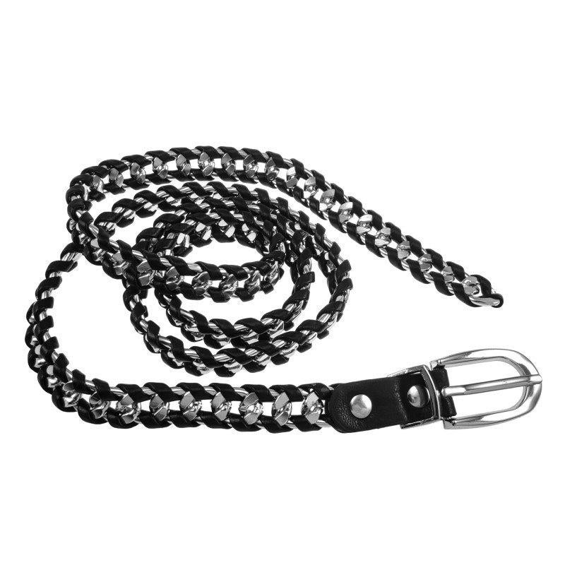 Damesriem Cubaanse Stijl Zilverkleurige Metalen Kettingriem, Minder dan 3 cm, Verzenden, Zwart, Tailleriem