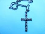 Zilver kettinkje met kruisbeeld met facet geslepen deeltjes, Ophalen of Verzenden, Beeld(je)