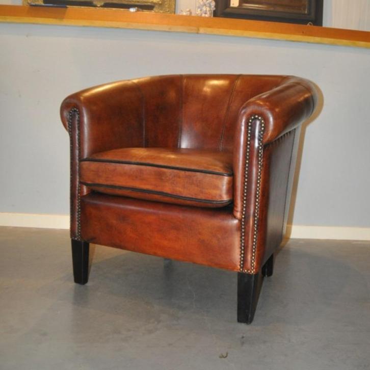 Schapenleren club Bazel i.z.g.s., Huis en Inrichting, Fauteuils, Zo goed als nieuw, Leer, 75 tot 100 cm, 75 tot 100 cm, Ophalen