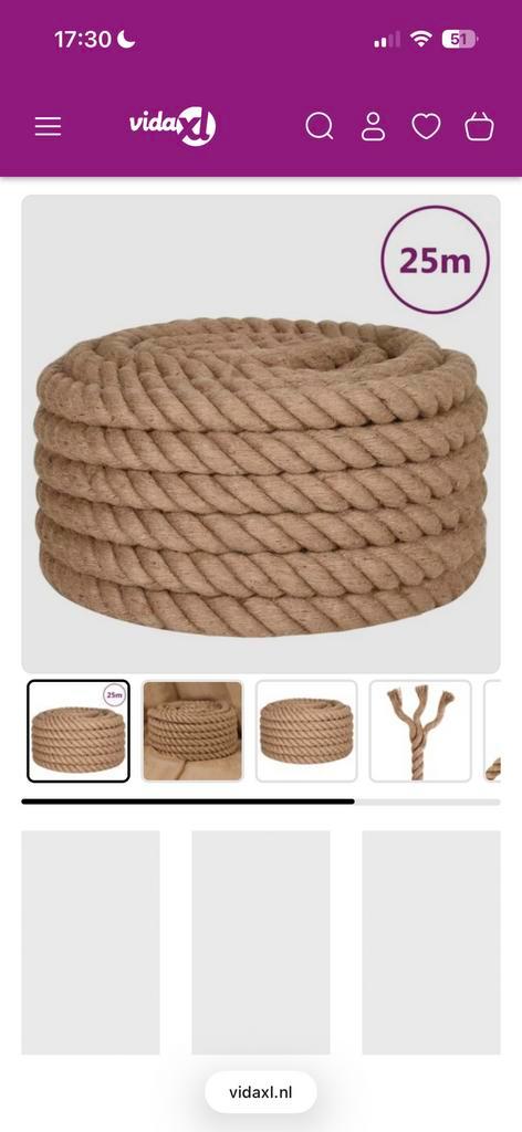 VidaXL jute touw 25m lang 40mm dik, Doe-het-zelf en Verbouw, IJzerwaren en Bevestigingsmiddelen, Nieuw, Overige typen, 250 mm of meer