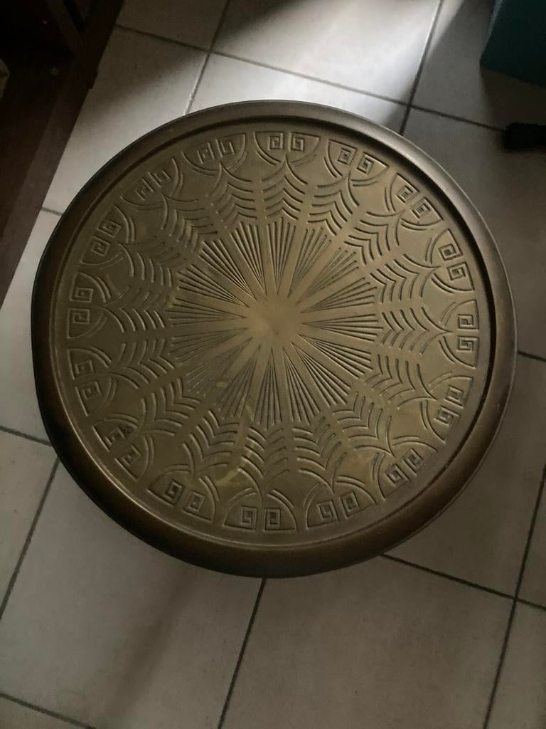 Koperen vintage rookwaren tafel, Ophalen, Gebruikt, Rond, Metaal