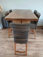 teakhouten bartafel met 5 stoelen, Huis en Inrichting, Ophalen, Gebruikt, 100 tot 150 cm, 50 tot 100 cm