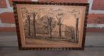 Oude vintage pentekening in antieke lijst., Ophalen of Verzenden
