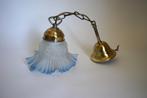 Antiek hanglamp messing blauw mat glas ketting lamp rok, Antiek en Kunst, Antiek | Lampen, Ophalen of Verzenden