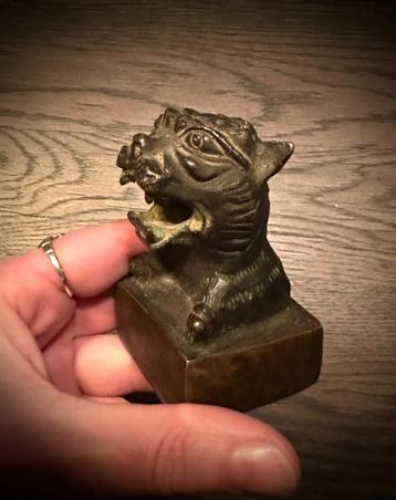 Bronzen Tijger Stempel hoofd brons antiek vintage curiosa beschikbaar voor biedingen
