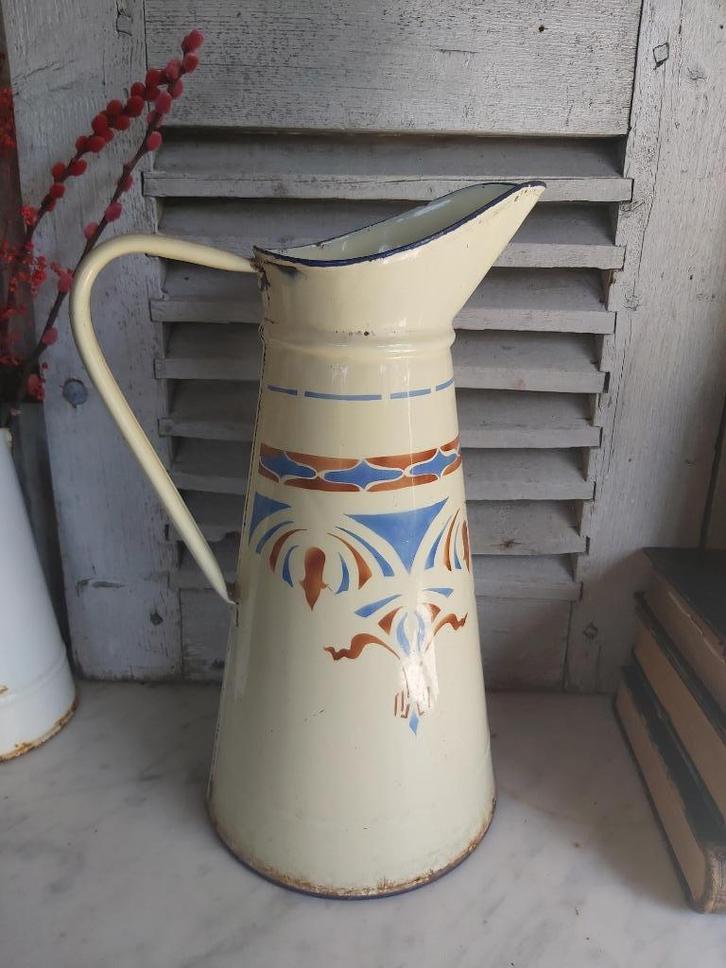 Mooie oude grote emaille waterkan / kan / lampetkan, Antiek en Kunst, Antiek | Emaille, Verzenden