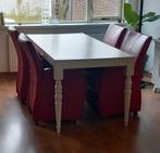 4 leren eetkamers fauteuils en tafel, Huis en Inrichting, Complete eetkamers, Ophalen, Zo goed als nieuw, 4 tot 6 stoelen