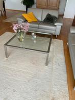 Salontafel in glas en nikkel, Huis en Inrichting, Tafels | Salontafels, Ophalen, 100 tot 150 cm, Strak., 50 tot 100 cm