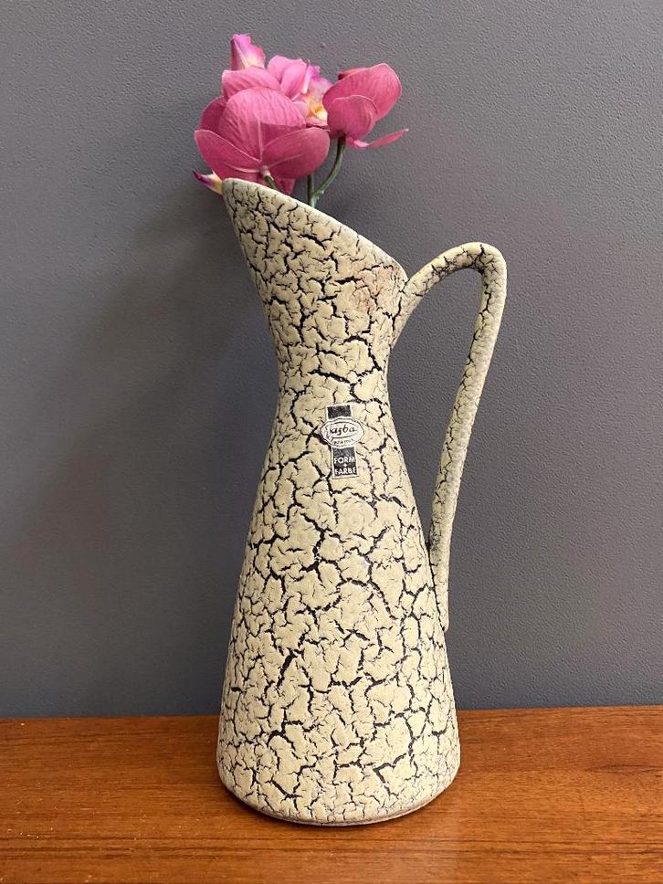 50 jaren D86 JASBA vaasje ZWART GEEL craquelé Cortina decor, Huis en Inrichting, Woonaccessoires | Vazen, Gebruikt, Geel, Minder dan 50 cm