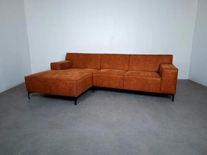 Moderne cognac Hoekbank | GRATIS BEZORGING | Gereinigd, Huis en Inrichting, Banken | Bankstellen, Zo goed als nieuw, Rechte bank