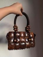 Vintage Y2K bruin kokosnoot schaal handtasje met kralen, Vintage, Bruin, Vintage, Vintage