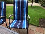 4 blauw met wit gestreepte tuinkussens, Ophalen of Verzenden, Gebruikt