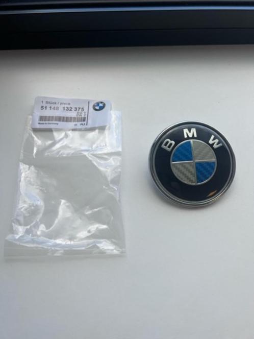 BMW embleem logo 74mm carbon blauw wit achterkant kofferbak, Auto diversen, Tuning en Styling, Ophalen of Verzenden