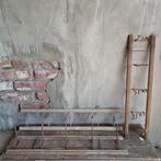 1x Brocante oud hout/metalen kapstokje rekje 5 haken *Etage3, Gebruikt, ., Ophalen of Verzenden, .