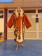 handgemaakte kimono dekenjas vintage space age 70s retro h, Ophalen of Verzenden, Zo goed als nieuw, Maat 42/44 (L), Oranje