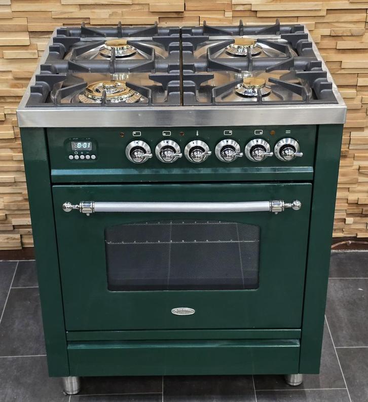 Luxe Fornuis Boretti 70cm groen en rvs 4 pits GASOVEN, Witgoed en Apparatuur, Fornuizen, Zo goed als nieuw, Vrijstaand, Gas, 4 kookzones