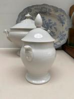 Witte aardewerk suikerpot met hoofdjes, Antiek en Kunst, Ophalen of Verzenden