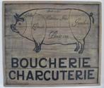Houten paneel/pubbord/Frans brocante/antiek/varken/Boucherie, Nieuw, Ophalen of Verzenden, Schilderij, 50 tot 75 cm