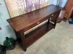 Donker teakhouten sidetable, wandcnsole, haltafel afm. 140x3, Ophalen, Zo goed als nieuw, 25 tot 50 cm, Rechthoekig