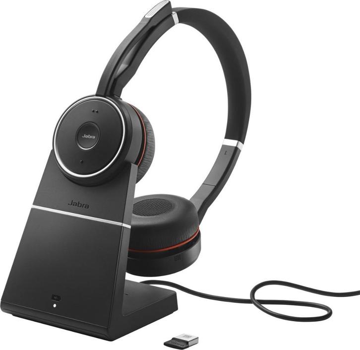 Jabra Headset Evolve 75 SE + Dockingstation, Computers en Software, Headsets, Zo goed als nieuw, On-ear, Draadloos, Inklapbare microfoon