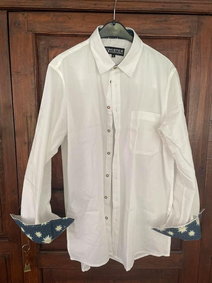 Oktoberfest overhemd edelweisdetails XL, Kleding | Heren, Overhemden, Zo goed als nieuw, Halswijdte 43/44 (XL), Wit, Verzenden