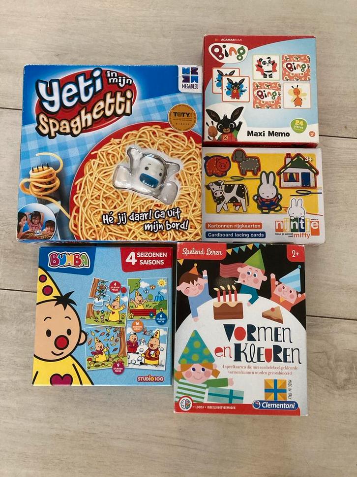 Spellenpakket: Yeti Spaghetti, Bing, Bumba, Nijntje, etc, Kinderen en Baby's, Speelgoed | Educatief en Creatief, Gebruikt, Ophalen of Verzenden