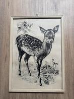 Mooie vintage tekening van Cocky hert ree bambi, Antiek en Kunst, Kunst | Tekeningen en Foto's, Ophalen of Verzenden