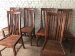 6 houten teak landelijke stoelen eetkamerstoelen, Huis en Inrichting, Ophalen, Gebruikt, Bruin