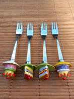 Vier taartvorkjes met unieke handvatten gebakjes, Ophalen of Verzenden, Zo goed als nieuw