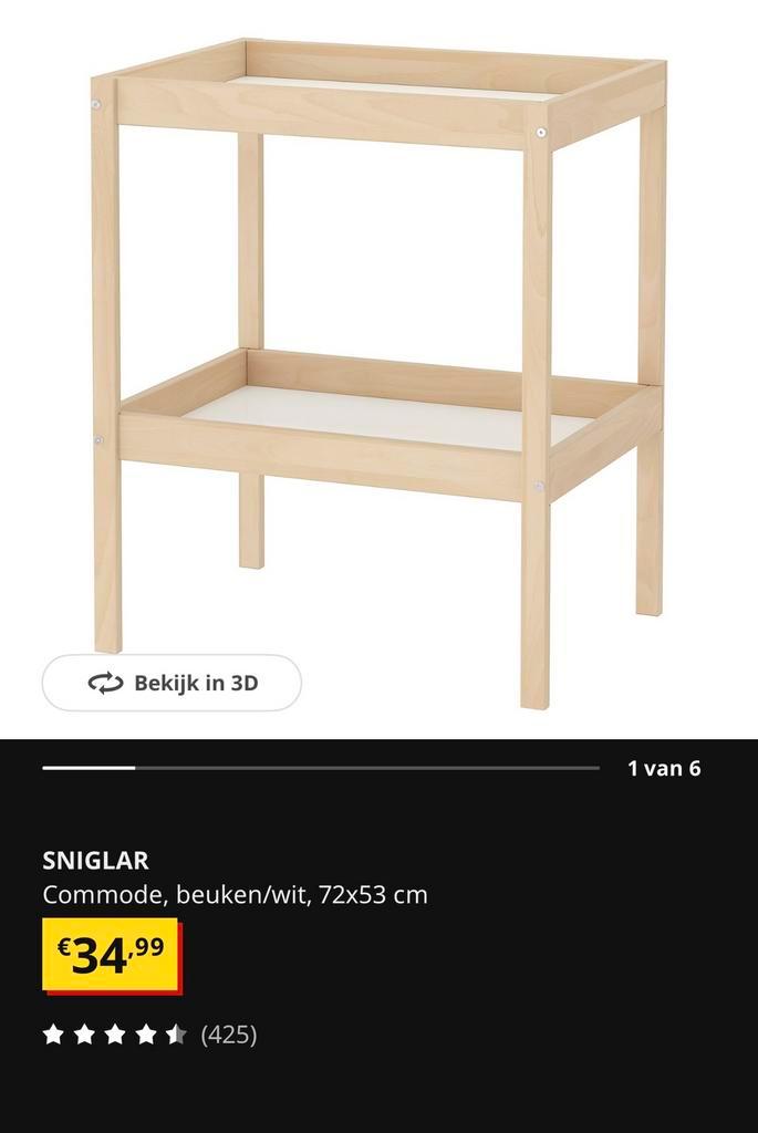 Ikea Sniglar commode beuken wit nieuw, Kinderen en Baby's, Kinderkamer | Commodes en Kasten, Zo goed als nieuw, 90 tot 105 cm
