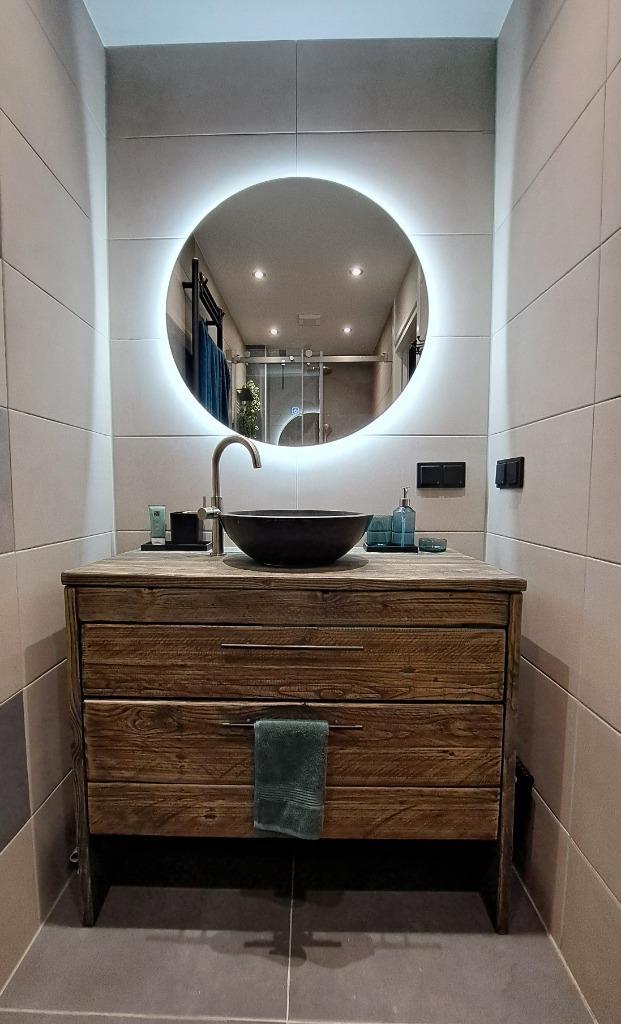 Wastafel badkamerkast lades Echt Hout antraciet afwerking, Huis en Inrichting, Badkamer | Badkamermeubels, Nieuw, Wastafelkast