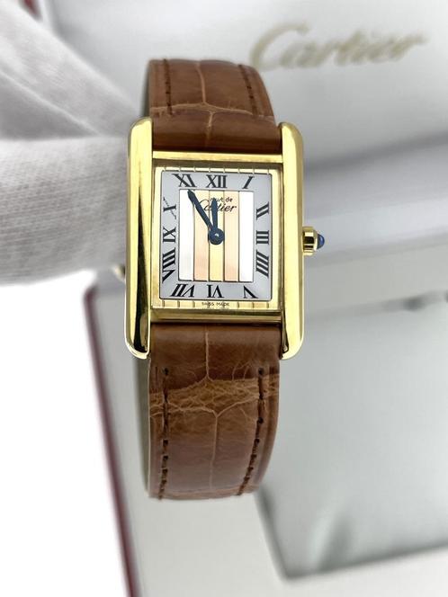 Cartier Tank Quartz Rectangle Trinity Gold Roman Dial 366001, Sieraden, Tassen en Uiterlijk, Horloges | Dames, Zo goed als nieuw