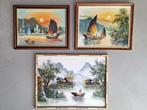 3st impressionistisch schilderij Aziatisch vissersboot boten, Ophalen of Verzenden