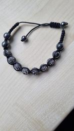 Zwarte armband met kralen en strass, Gebruikt, Met bedels of kralen, Zwart, Ophalen of Verzenden